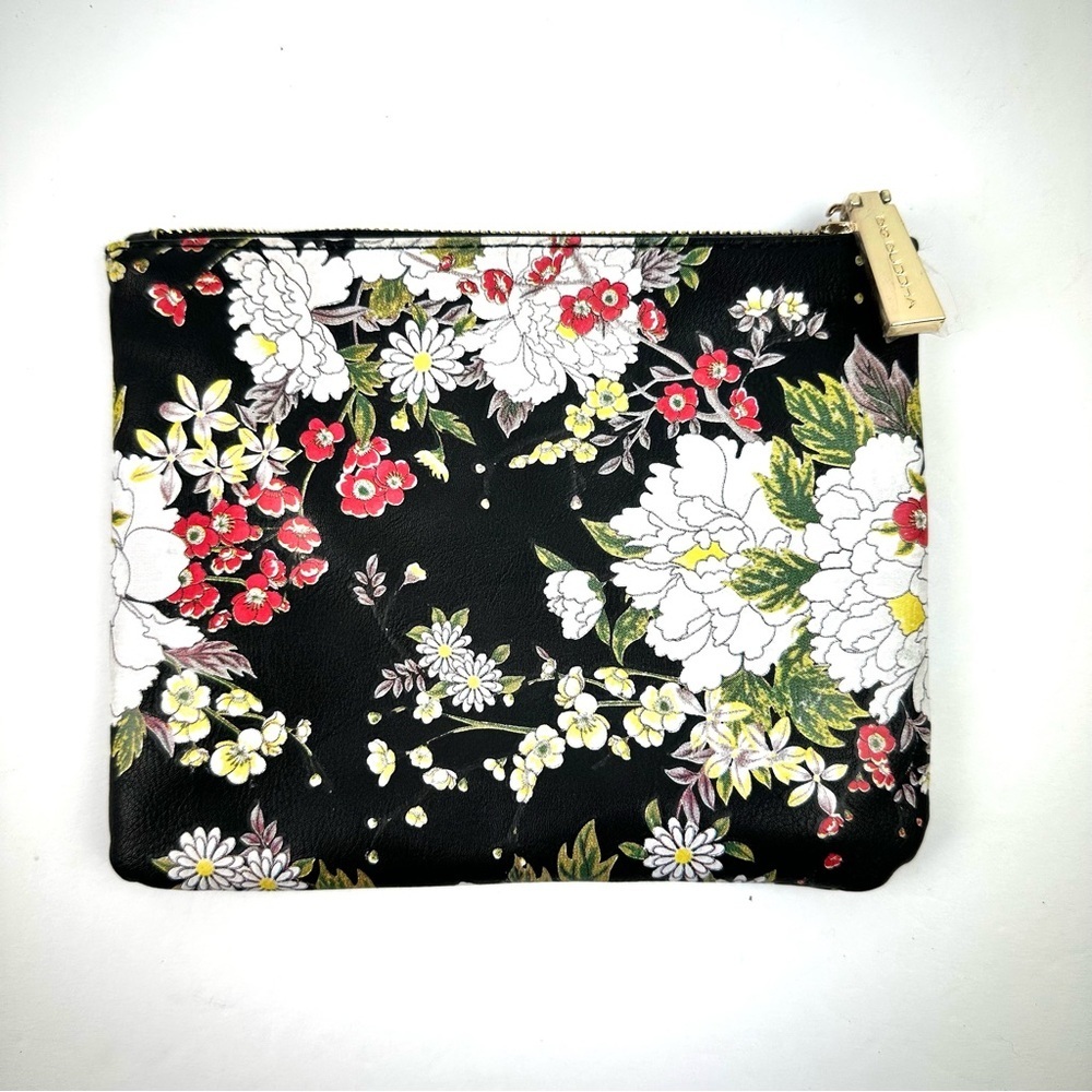 Big Buddha Clutch Black Faux Leather Floral Makeup Cosmetic Bag Pouch Brand New